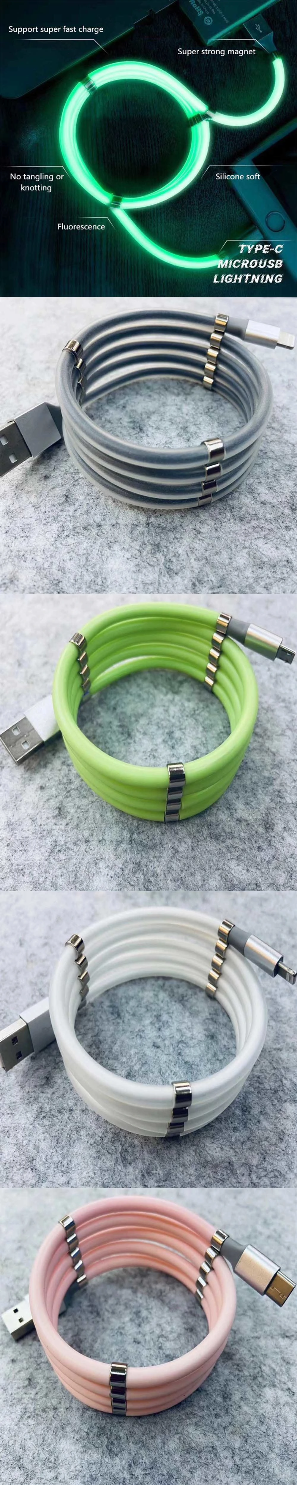 Rt-Mc29 Luminous Magnetic USB Cable Easy Coil Type C Charger Cable